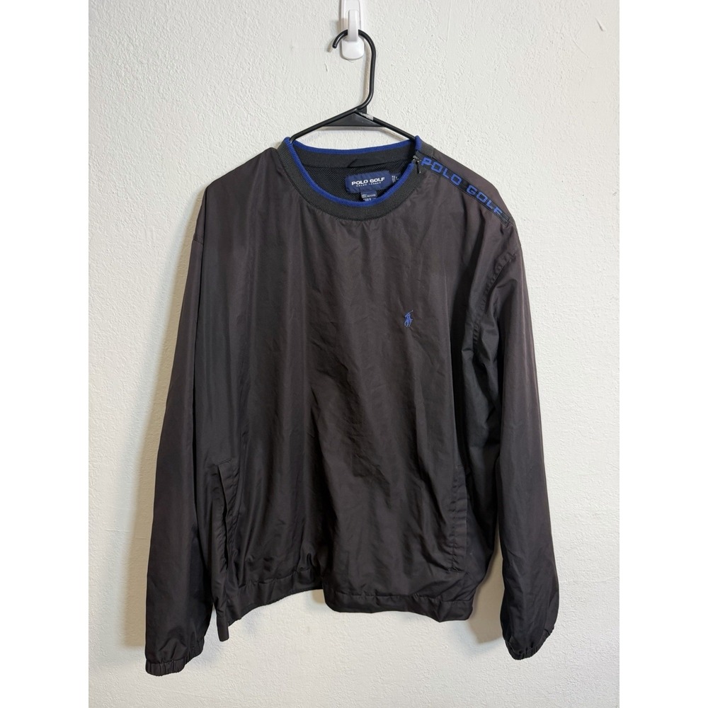 Vintage Polo Golf Ralph Lauren Windbreaker Jacket Mens Large Black Pullover 90s